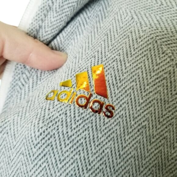 Adidas Men's L Gray & White Full Zip Jacket With Gold Logo‎ Stretchy Lightweight - Picture 5 of 14
